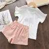 Set di abbigliamento per bambini set di abbigliamento da abbigliamento estivo corto tshirt a due pezzi Ice set di bambini abiti da ragazza abiti rotondi con abiti y240415