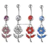 Navelklockknapp ringer YYJFF D0598 Flower Belly Ring Mix Colors Drop Leverans smycken DHPTO