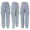 Jeans feminino Moda de bolso azul claro Hight Wight calça jeans feminino Elastic de rua elástica casual Bottom Jogger Autumn Winter