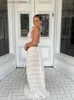 Seksowna spódnica elegancka koronkowa kobiety dwupoziomowe zestawy Y Hang Backey Nocka Top Lose Fold Sukienki na plażę 2024 Summer Chicki Lady Set L49