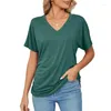 女性用TシャツファッションカジュアルプルオーバーVネックTシャツ女性半袖ソリッドレス女性サマートップエレガントレディースTシャツ30760