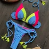 Women's Swimwear Colorblock Patchwork Bikini Thong Tassel Strappy Split Swimsuit Triangle Sexy Halter Women Y2K Trend Beach Bathing Suit