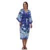 Vrouwen zomer 3/4 mouw kimono zwempak bedek bloemen geprinte open voorkant losse vesten sjaal strandjurk met riem