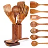 Baking Moulds 9 PCS Wooden Spoons For Cooking Utensils With Holder Teak Kitchen Set