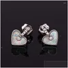 Stud Earrings Rose Gold Sier Color Bridal Romantic Love Heart Stone White Zircon Blue Opal For Women Jewelry Drop Delivery Dhgwi