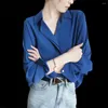 Frauenblusen koreanische Hemden Streetwear Turndown Kragen Asymmetrische Bluse Kleidung Solid All-Match Frühling Herbst Casual Tops Knopf