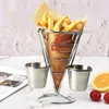 Keukenopslag friet mand calamares houder metalen stand met cup saus dipper roestvrije chip kegel fry voor voedsel