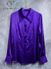 Blouses pour femmes Seqinyy Silk Purple Blue Shirt Summer Summer Fashion Design Fashion Femme Femme High Quality Top Casual