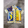 24SSカサブランカメンズカジュアルシャツレターウィンドウウエスタンデニムパターン印刷された男性と女性のフリップカラーボタンシャツカサブラン