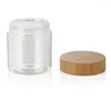 Storage Bottles 250ml 250g PET Plastic Clear Bottle With Bamboo Cap 150g 8oz Cream Jar Matte Brown Color Lid