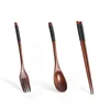 Spoons naturale a cucciolo di legno bacchette forchetta set di bacchette all'ingrosso a tre pezzi