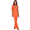 Bandaż damska Maxi seksowne Oneulder Długie wieczorne imprezowe pasy startowe Eleganckie plecy Deep V Neck Orange Sukienki o długości podłogi 240410