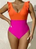 Swimons de maillots de bain en un morceau de maillot de bain Femme Ruffled V-Neck 2024 Backless Bathing Feme Femme Sexy Monokini Summer Beach Wear Wear Body