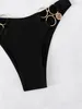 Anel de roupas de banho feminina Anel de arnês ligado Bikinis Black Swimsuit Mulheres sólidas banhistas banhando terno de natação feminino