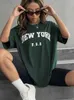 Kvinnors t-shirt Blessyuki New York Letter Print T-shirts Kvinnlig sommar Basic O-Neck Tees Casual Retro Streetwear Ladies Harajuku Plus Size Topsl2403