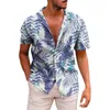 T-shirts pour hommes bouton imprimé hawaïen à manches courtes à la mode décontractée