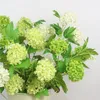 Flores decorativas 5 bolas de neve hidrangeias verdes folhas folhas artificiais de seda usadas para casamento e decoração de casa