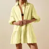 Casual Dresses Summer Dress Women's Short Puff Sleeve Button Down V Neck Shirt Solid Color Plus-Size Vestido
