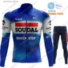 Jersey de ciclismo Sets Soudal STEP rápido Equipo de invierno 2024 Cycling Jersey Clothing Set Termal Fece World Champion Long seve Pants Bib Bik Bike MTB L48