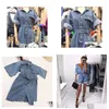 Kvinnor Jumpsuits Rompers Women Casual Summer Denim Romper High midje Jeans totalt sett BF Wide Ben Jumpers Lapel Pocket Shorts Jumpsuit PL DHKVS