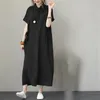 Womens Buttondown Cotton Linen Loose Dress with Pocket Ladies Casual Solid Knapped Cover Up Shirt 240415