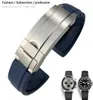 20 mm 21 mm Band de montre en silicone en caoutchouc pour rôle Oyster GMT Submariner Day Tona Black Bleu Bleu