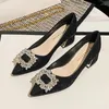 Dress Shoes Plus Size 35-43 Women Pointed Toe Pumps Bling Diamond Buckle Wedding Party Bridesmaid Fashion Office Ladies