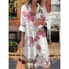 Casual Dresses Spring Long Dress Purple Sleeve Shirt Women's Button Printing Loose Elegant Ladies Midi