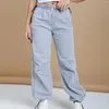 Jeans femininos soltos elásticos casuais cantar calça jeans de jeans feminino de luta azul de rua de streetwear outono de outono