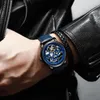 Armbandsur Ailang Tourbillon Mechanical Watch for Men mode Blue Leather Strap Waterproof Skeleton Watches Mens