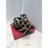 24 Summer V Family Slim Ankle Hook Buckle with Naked Paint Leather Thick Heel Sandals Versatile Sexy Rivet High Heels