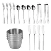 Dinnerware Sets 18pcs Stainless Steel Cheese Butter Scratch Knife Suite Fork -spoon Cup Clip Kitchen Western Steak Tool Accessories