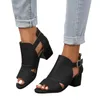 Elbise Ayakkabı Boş Zaman Kadınların Düz Renk Kalın Topuk Sandalet Moda Açık Ayak Parmağı Balık Ağız Plaj Zapatos Mujer 2024