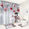 Rideaux de douche Mattes de bain rideaux de Noël ensemble de Noël cadeau oiseau rouge Snowman Winter Forest Scenery Decor Deccor Tapis de toilette Couvercle