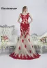 Feestjurken Maxianever Red Lace Applique Sheath Prom Dress Zie door lange avondjurk elegant voor vrouwen Vestidos de novia