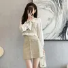 Abiti da lavoro Mini gonne set Women Chic Ruffles Patchwork Tops Elegant Temper Office Ladies Mature in stile coreano Trendy Spring Sweet Two