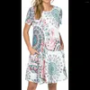 Lässige Kleider Sommer Womens Cashew Blume und Blatt bedrucktes Kleid