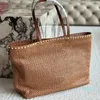 Strohgewebe -Tasche Einkaufstasche Modebetzer Golden Leder Griff Magnetknopf Frauen Handtaschen Geldbeutel in Reißverschluss Tasche große Kapazität Taschen