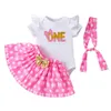 Zomer Koreaanse versie van Baby's eerstejaars kleding, baby's kleine vliegende mouwtas, billen, polka dot rok, hoofdbandset