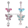 Navel Bell Button Rings Yyjff D0053 Bowknot Belly Ring Mix Colors Drop Delivery Jewelry Body Dhrai