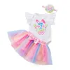 2024 Frühlings-/Sommer Neues Osterei -Baby Set Fliege Ärmel Schatz Rainbow Princess Kleid dreiteilige Set