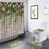 Zasłony prysznicowe retro cegła ściana kwiaty zasłona zielona roślina kwiatowy kreatywny wystrój łazienki dywan bez poślizgu mata toaletowe maty do kąpieli