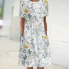 Plus Size Spring och Summer Womens Elegant Large Swing Dress Round Neck Printed Short Sleeve 1729