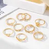 Gold Flower Diamond Set of 9 Pieces, 8-character Infinite Love Crown Ring, Alloy Women's Handicrafts