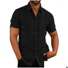 Men'S Casual Shirts 100% Cotton Line Mens Short-Sleeved Summer Solid Color Turn-Down Collar Beach Style Plus Size 220801 Drop Deliver Dhmtf