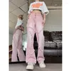 Damskie dżinsy amerykańskie street design specjalny projekt różowy dziewczyna luźna szeroka noga moda marka szczupła fit drape spodnie