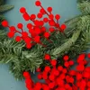 Decorative Flowers 2/30PCS Christmas Red Berry Flocking Foam Artificial Flower Small Berries Cherry Branch Xmas Tree Party Home Decor DIY