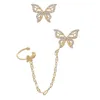 Backs Earrings Stud Butterfly Double Hoop Chain Trendy Simple And Stylish Asymmetric For Women Miss