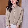 Blouses pour femmes Real Silk Blanc Black Shirt Shirts de mode élégants pour femmes Bureau à manches longues Lady Solid Blouse Tops