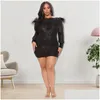 Abiti più di dimensioni Wuhe y senza spalline paillettes al padiglione abito da sera piuma di piuma elegante lady night party grande abbigliamento da consegna a goccia 5xl dhy7x